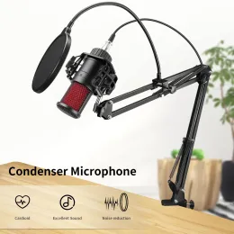 Микрофоны металлическая профессия конденсатор Microphone Studio для ПК -компьютера потоковой потоковой записи микрофона звуковой карта Phantom Power Mic Gaming