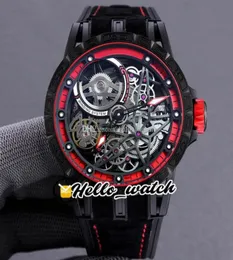 Excalibur 46 Watches Automatic Tourbillon RDDBEX0617 Mens Watch Skeleton Dial PVD Black Carbon Steel Case Red Inner Leather Strap 9399536