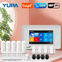 Kits YUPA Burglar Home Security Alarm System 4.3 Inch Touch Panel WIFI GSM Wireless With Motion Sensor TUYA App Compatible With Alexa