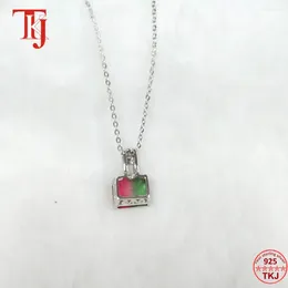 Pendants TKJ 925 Sterling Silver Rectangular Women Romantic Natural Tourmaline Pendant Necklace Party Fine Jewelry