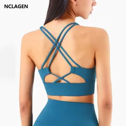 Bras Nclagen Yoga Bluse Frauen Nakedefeel Stoff Sport BH sexy Doppelkreuz -Back -Back -Fitnessstudio -Unterwäsche Frauen atmungsaktives Pushup Crop Top