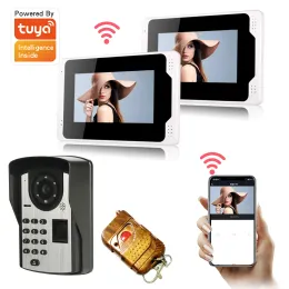 Intercom SmartYIBA Tuya App control 7 inch Wifi Wired Fingerprint Password Video Door Phone Doorbell Intercom System with 6 languages