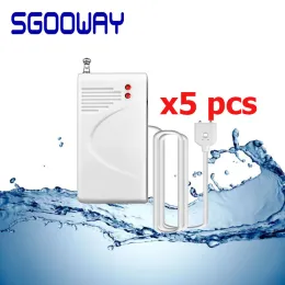 كاشف Sgooway 5pieces 433 ميجا هرتز لاسلكي تسرب تسرب الكشف عن مستشعر تسرب المياه مع نظام إنذار الأمن المنزلي PSTN GSM WiFi