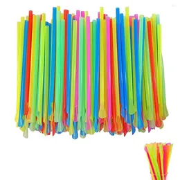 Engångskoppar Straws 300 st sked Straw Plastic Drinking One Time Sucking Pipe rostfritt stål Beverage dessert kaffelör