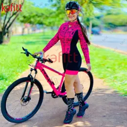 Klädningar kafitt nya pro triathlon kvinnors långärmade cykeldräkt jumpsuit cykling tröja kvinnors aktiva kläder set bodysuit