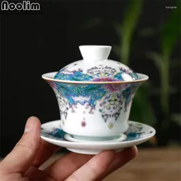 Filiżanki spodki Jingdezhen Enamel Kolor Gajwan Ceramic Water Mub Creative Office Porcelana Porcelana Chińskie zestawy herbat