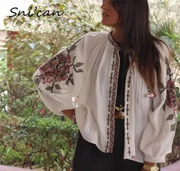 Damenblusen Hemden Snican Batwing Ärmel Bohemian Sticker Perlen Stitch White Bluse Herbst Frühling Vintage Frauen Boho Tops Za9424106