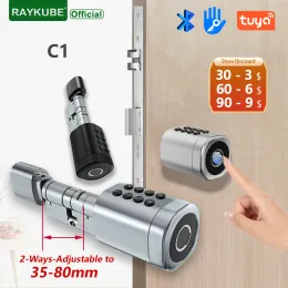 Lock RAYKUBE C1 Tuya BLE TT Lock Smart Door Lock with 2WaysAdjustable Cylinder Length Fingerprint Password APP Key IC Card Unlock