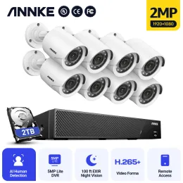 システムAnnke 8CH 5MP DVR CCTVサーベイランスシステム4/8PCS 1080p 2.0MPセキュリティカメラIR屋外IP66ビデオ監視カメラキット