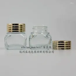 Lagerflaschen 15G Clear Square Glass Cream Jar mit glänzendem goldenem Deckelkosmetikpack für Probe/Augenminiflasche