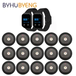Accessories BYHUBYENG Restaurant Pager 2pcs Watch Receiver 15 Pcs Call Button Transmitter Wireless Waiter Calling System Factory Cafe