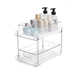 Küche Aufbewahrung 2tier Clear Rack Pull-out Home Regal unter Waschbecken Gewürze Mehrzweck-Waschtischschale