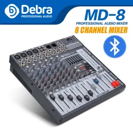 Tillbehör DEBRA Audio MD8 8Channel Audio Mixer DJ Controller Sound Board med 24 DSP Effect USB Bluetooth XLR Jack Aux Input
