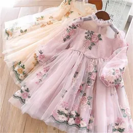 Broderi Flower Elegant Kids Princess Dresses For Girls Spring Autumn Long Sleeve Children Wedding Party Gowns Baby Vestidos 240321