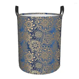 Laundry Bags Blauw En Goud Mandala Patroon Opvouwbare Wasmanden Vuile Kleding Diversen Opbergmand Thuis Organizer Grote Waterdicht Product