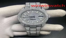 Relógio gelado com diamante relógio de luxo gelado watch eta automática 40mm homens prateados à prova d'água 904L Conjunto de aço inoxidável CZ Diamond4068870