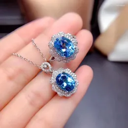Klusterringar Silverfärg Luxury Light Sea Blue Simulated Topaz Set With Zircon Open Ring for Women