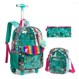 Borse da scuola da 16 pollici 3 pezzi Set Kids Trolley Backpack Borse a ruota con ruote pranzo
