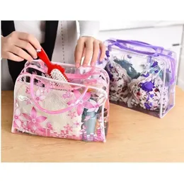 NEW Women Wash Storage Bag Makeup Organizer Case Flower PVC Transparent Cosmetic Bag Fashion Girl Travel Toiletry Bags Tote Bag