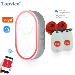 Düğme Topvico Paniekknop Wifi Voor Ouderen Acil Durum Uyarısı Tuya Akıllı SOS Alarm RF 433MHz Draadloze Oproep Oude Mensen Android iOS uygulaması