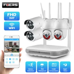 System Fuers H.265 WiFi 3MP 8CH 실외 IP 카메라 무선 CCTV NVR 보안 카메라 시스템 키트 감시 얼굴 오디오 비디오 레코더