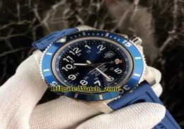 ダイバースーパーオーシャンII 44 A17392D8ブルーダイヤル自動メンズウォッチブルーベゼルシルバーケースラバーストラップゲントスポーツ腕時計1651054
