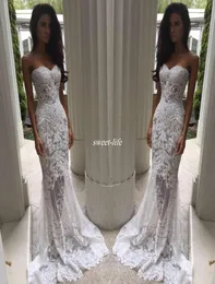 낭만적 인 Boho White Mermaid Wedding Dresses 신부 드레스 Full Lace Applique Backless Narlusion 섹시 신부 가운 20203148671