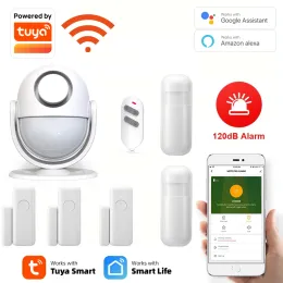 Kits Tuya Wi -Fi Smart Home Security Alarm System 120db는 Google Alexa RF433 PIR 탐지기 도어 센서 스마트 라이프 앱 강도와 함께 작동합니다.