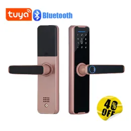 Lock Tuya Biometric Lock Bluetooth الإلكترونية قفل الباب الذكي عن بُعد التحكم بدون مفتاح بدون مفتاح للأبواب الخشبية