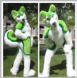 Zawód 2019 Made Green Husky Fursuit Mascot Costume Pluszowy rozmiar dla dorosłych kreskówkowy kostium do sukienki na Halloween imprezę 4805194