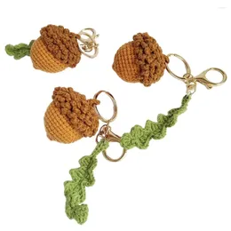 Keychains Knitting Diy Handmade Crochet Pine Cone Keychain Acorns Accessories Plant Keyring Brown Green