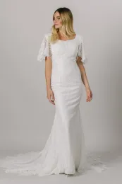 Vestidos 2021 vestidos modestos de noiva de sereia de renda de marfim com mangas vibra