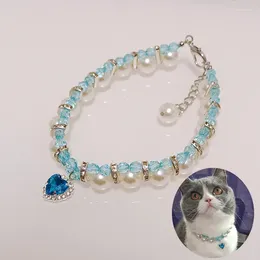 Hundebekleidung handgefertigtes Haustierzubehör Katzen Halskette Modes Perlen Pearl süßer herzförmiger Anhänger