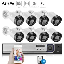 System AZISHN H.265 8CH 5MP POE Security Camera System Kit Two Way Audio AI IP Cam Outdoor Human Detection CCTV Surveillance NVR Set