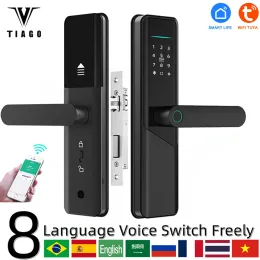 Lock Tiago T3 Tuya WiFi Mobiltelefon Remote Unlock FingerPrint Magnetic Card Password Nyckel Tillfällig lösenord Smart Door Lock