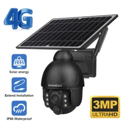 Intercomo Inqmega 4G Câmera solar ou Wi -Fi 3MP Painel solar Bateria de segurança Câmera de segurança ao ar livre PTZ cctv Câmera de segurança inteligente Monitor