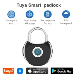 Lock Tuya Fingerprint Padlocks Bluetooth USB Rechargeable Thumbprint Keyless Quick Unlock Security Mini Smart Home Electric Door Lock
