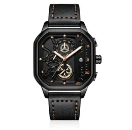 Cool Black Nektom Marke Hollow Out Mens Uhren genaue Quarz -Uhr -Leder -Leder -Gurt Luminous Square Dial Armaturen 99976982