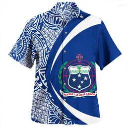Herren lässige Hemden Sommer 3d American Samoa National Flagge Druck für Männer Mantel mit Armgrafik Kurzärmel Harajuku Kleidung Top