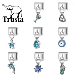 Charms Trusta 2024 Cute Star Heart Dolphin Cz Charm Links Italian Bar Bracelet Stainless Steel for Women Diy Jewelry Wholesale N087