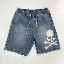 أصلي MMJ Blue Jeans Men Hiphop Streetwear Shorts Disual for Men Skull Print Men Shorts Trend Shorts MBQC