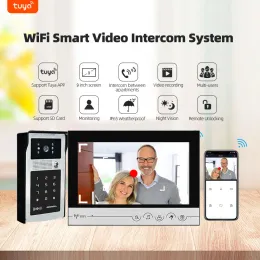 Controle de 9 polegadas WiFi Video Intercom System Doorbell Câmera Tuya Impermeável Câmera de telefone da porta de porta inteligente da porta do ar livre com cartão de identificação Senha