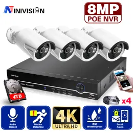 System 4K NVR Zestaw 4ch Poe System kamery 8mp Ircut Nocny wizja w jedną stronę Audio IP Kamera na zewnątrz Zestaw nadzoru wideo