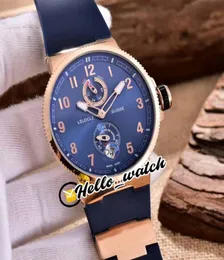 Cheap New Maxi Marine Diver 1186126363 1186126 Automatic Mens Watch Power Reserve Blue Dial Rose Gold Case Rubber Watches Hell5783210