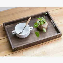 1 peça retro de madeira de madeira bandejas de armazenamento retangular Hotel Dinner Tea comida de comida serve a ferramenta de cozinha de bandeja de bandeja