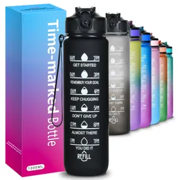 1000ml Sports Water Bottle PC com escala de palha resistente à prova de vazamento para a queda de viagem ao ar livre Fitness Riding Cup 240402