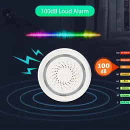 시스템 Tuya Wi -Fi 스마트 사이렌 경보 온도 및 습도 센서 120dB 사운드 라이트 홈 보안 경보 작업 스마트 라이프 앱