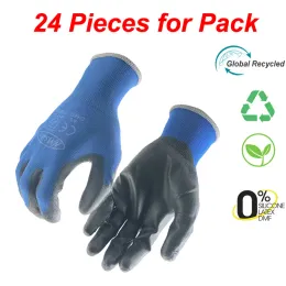 Luvas 24 peças/12 pares Segurança profissional Luvas de proteção para homens para homens Construção Mulheres jardim de nylon azul luva de corrida