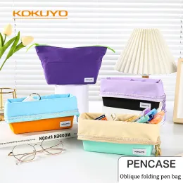 Bags Japan Kokuyo Slant Flip Fold Pencil Case Cosmetic Bag Large Capacity Flip Lid Storage Mystery Box School Supplies Stationery