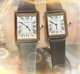 スーパークオリティメンズレディースカップルを見る2つの青いピンデザインクォーツムーブメント本物の皮革光沢のある格好良いクロックテーブルスクエアローマタンクダイヤル腕時計